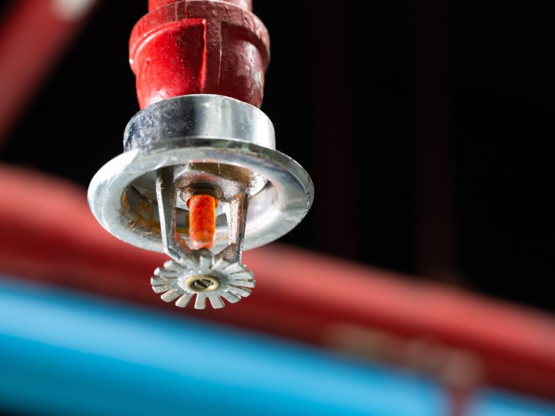 Fire sprinkler and red pipe.